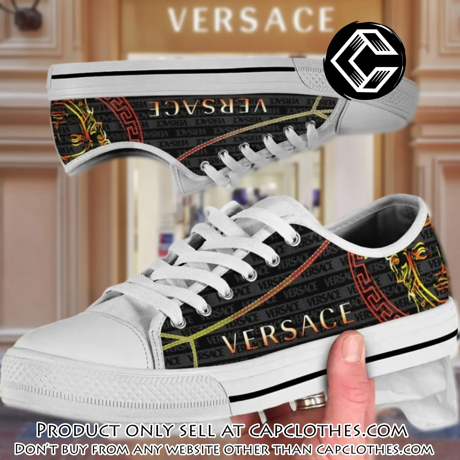Versace medusa golden pattern black low top canvas shoes luxury brand gifts for men women cc5228544